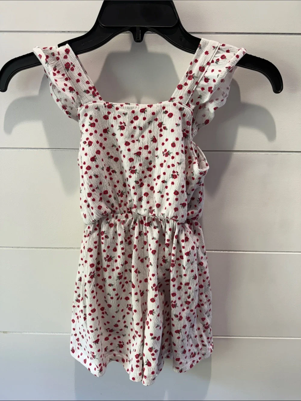 Girls' White and Red Floral Summer Romper
